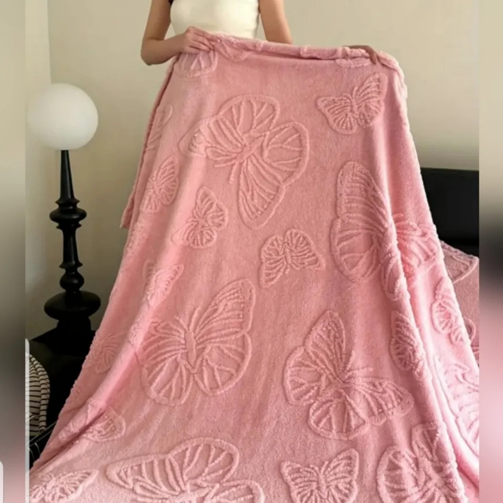 Super Soft Pink Embroidered Butterfly Throw Blanket